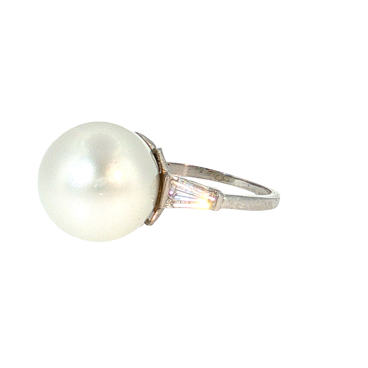 .80 Vintage Mid-Century Pearl & Diamond Cocktail Ring Platinum