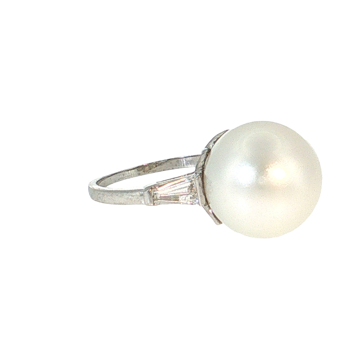 .80 Vintage Mid-Century Pearl & Diamond Cocktail Ring Platinum