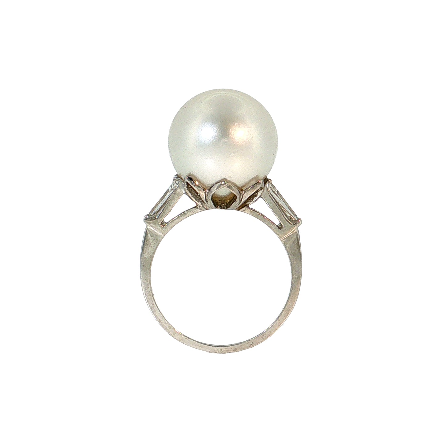 .80 Vintage Mid-Century Pearl & Diamond Cocktail Ring Platinum