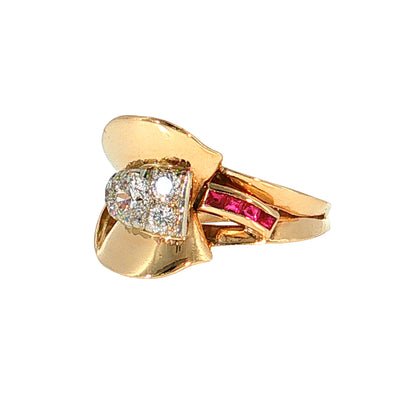 .64 Vintage Retro Diamond & Ruby Cocktail Ring 14k