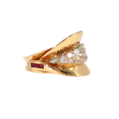 .64 Vintage Retro Diamond & Ruby Cocktail Ring 14k