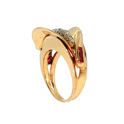 .64 Vintage Retro Diamond & Ruby Cocktail Ring 14k