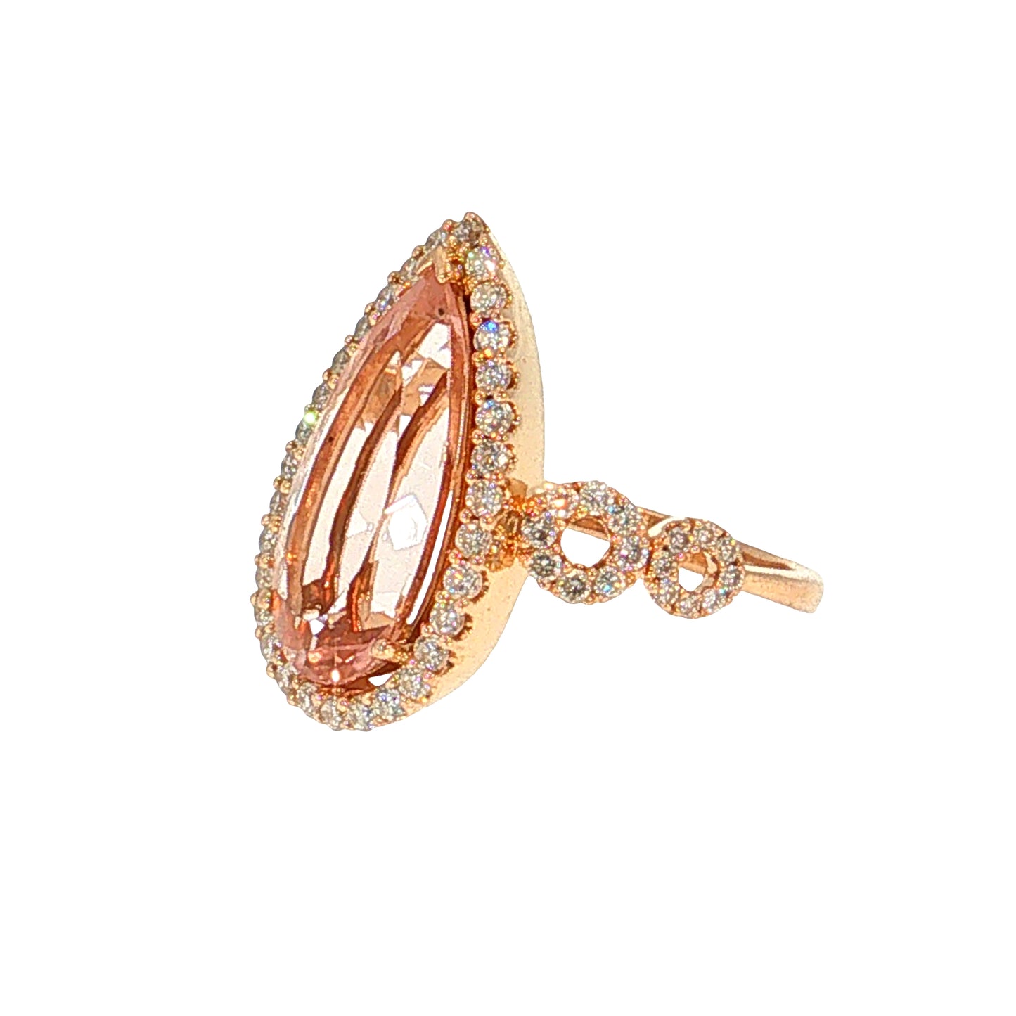 4.10 Morganite Pear Cocktail Ring 18k Rose Gold