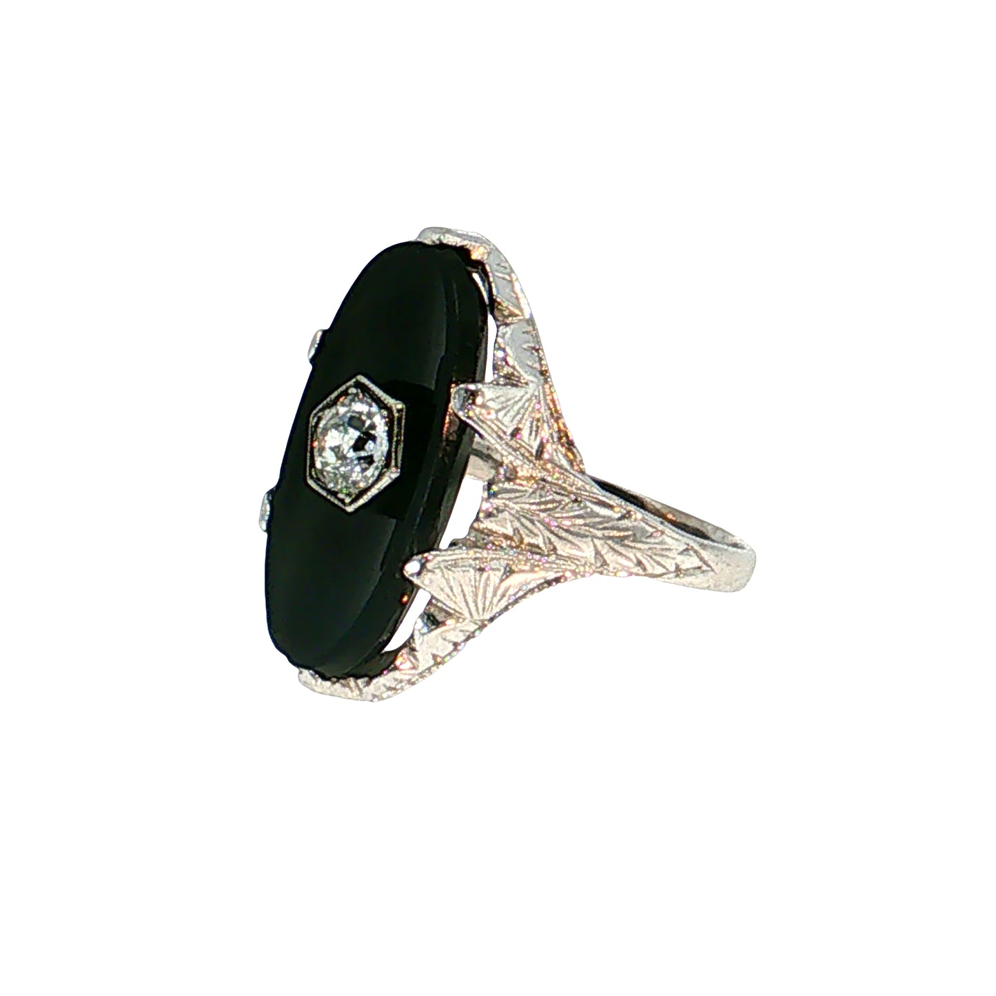 .25 Art Deco Diamond & Onyx Cocktail Ring 14k