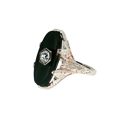 .25 Art Deco Diamond & Onyx Cocktail Ring 14k