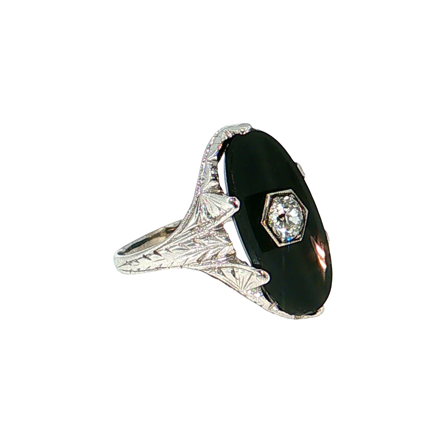 .25 Art Deco Diamond & Onyx Cocktail Ring 14k