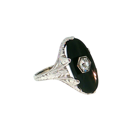 .25 Art Deco Diamond & Onyx Cocktail Ring 14k
