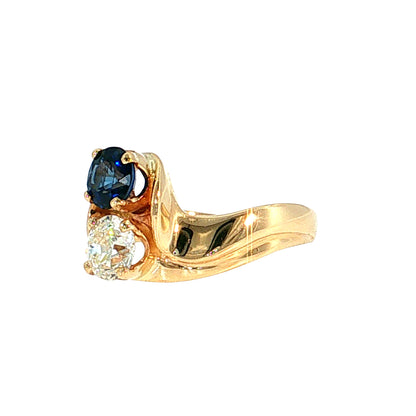 .76 Old European Diamond & Sapphire Toi Et Moi Ring 14k