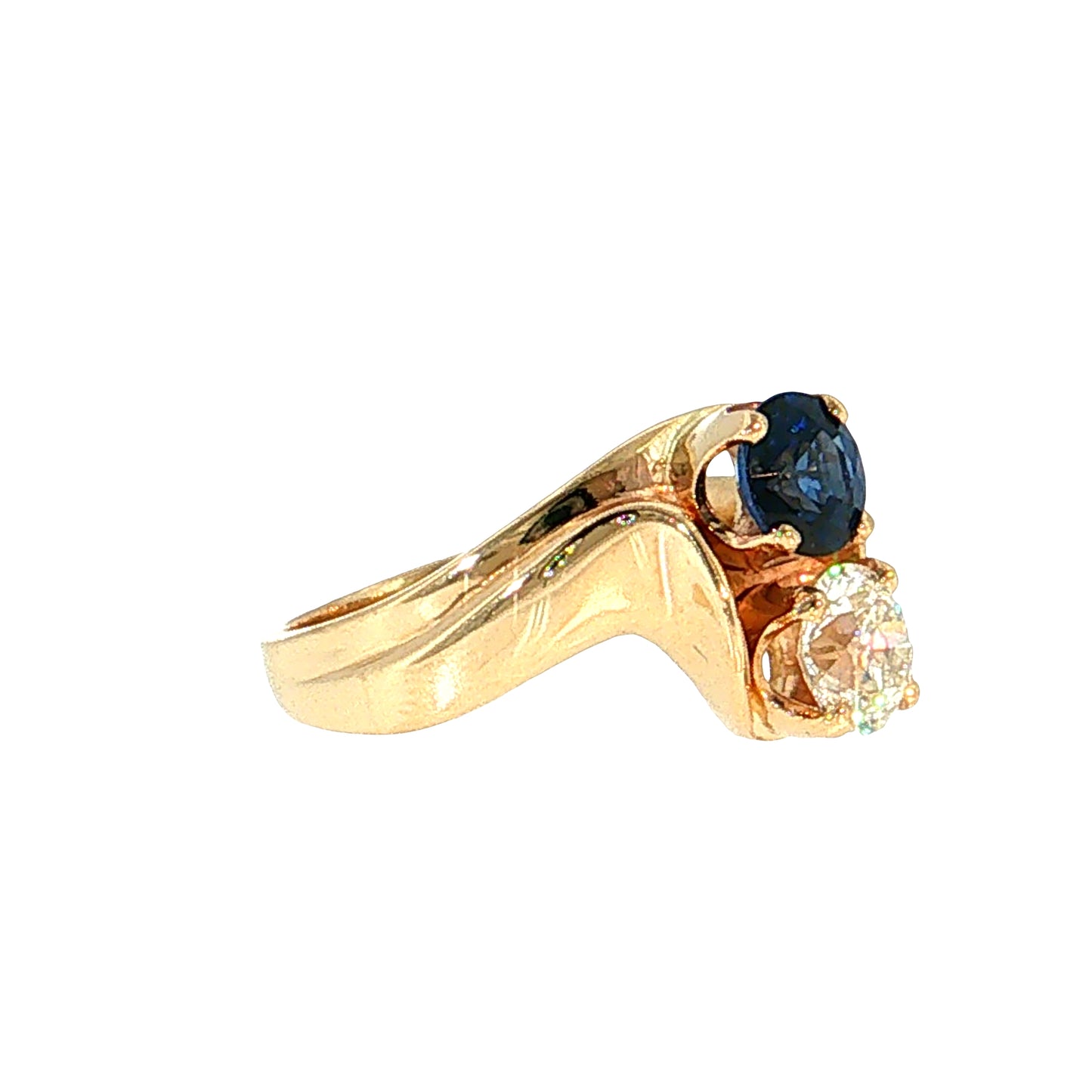 .76 Old European Diamond & Sapphire Toi Et Moi Ring 14k