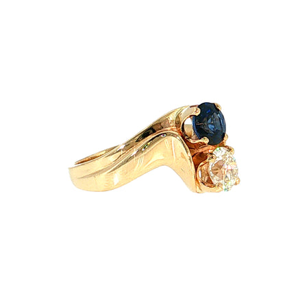 .76 Old European Diamond & Sapphire Toi Et Moi Ring 14k