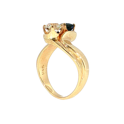 .76 Old European Diamond & Sapphire Toi Et Moi Ring 14k