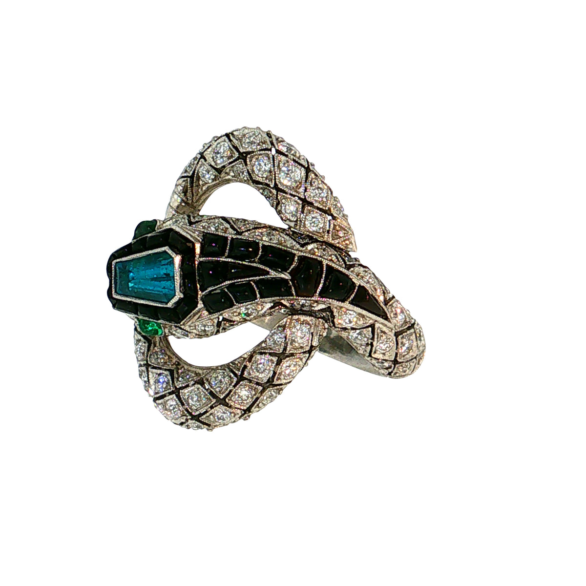 .55 GIA Paraiba Tourmaline & Diamond Snake Ring Platinum