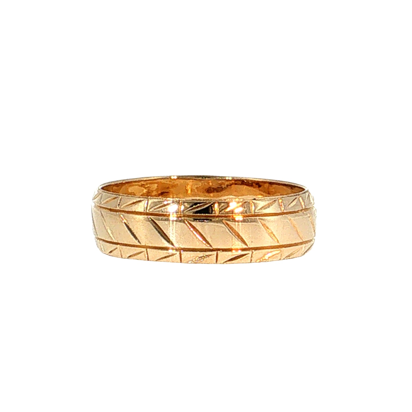 Vintage Retro Geometric Engraved Wedding Band 14k Yellow Gold