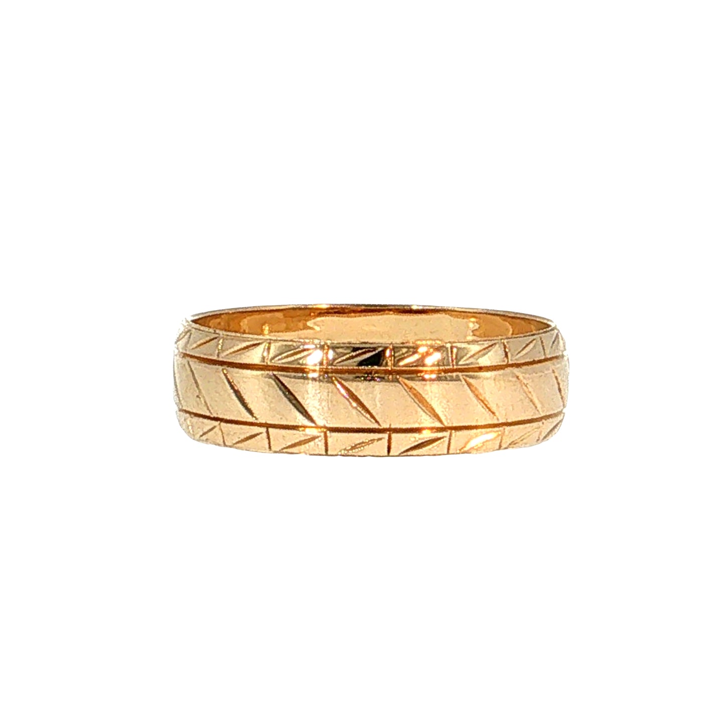 Vintage Retro Geometric Engraved Wedding Band 14k Yellow Gold