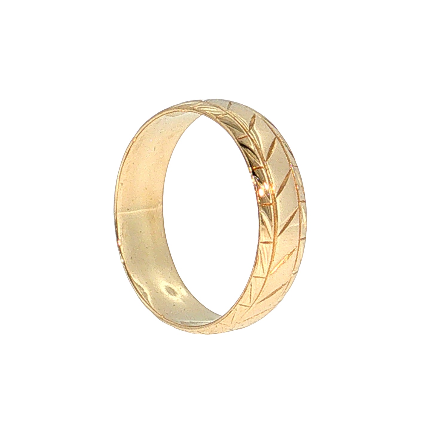 Vintage Retro Geometric Engraved Wedding Band 14k Yellow Gold