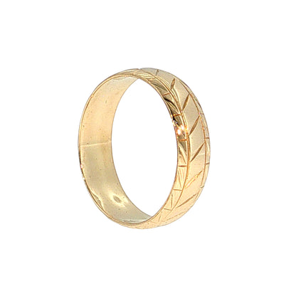 Vintage Retro Geometric Engraved Wedding Band 14k Yellow Gold
