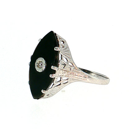 Antique Art Deco Onyx & Diamond Cocktail Ring 14k