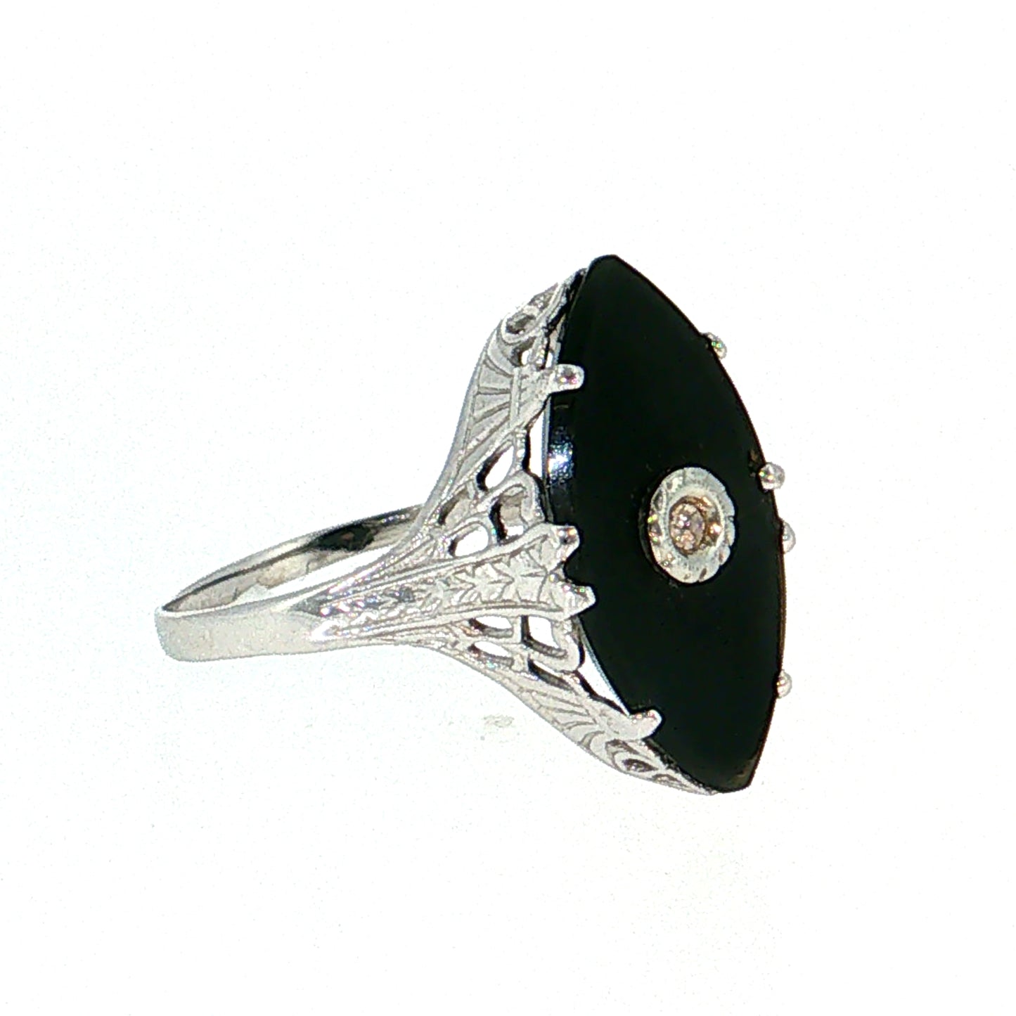 Antique Art Deco Onyx & Diamond Cocktail Ring 14k