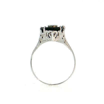 Antique Art Deco Onyx & Diamond Cocktail Ring 14k