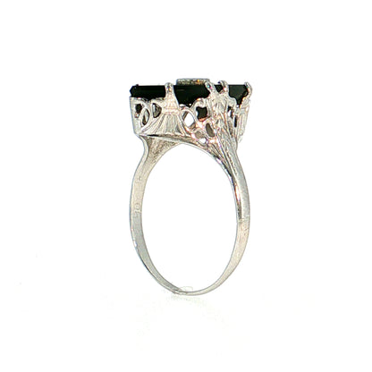 Antique Art Deco Onyx & Diamond Cocktail Ring 14k
