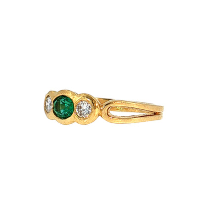 .35 Oval Emerald & Diamond Three Stone Ring 18k