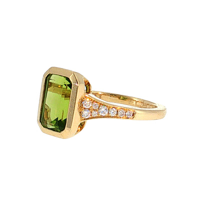 2.72 Peridot & Diamond Cocktail Ring 14k Yellow Gold