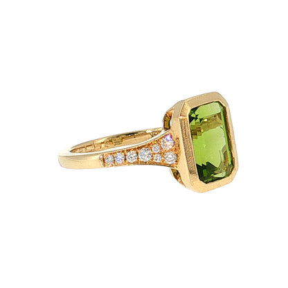 2.72 Peridot & Diamond Cocktail Ring 14k Yellow Gold