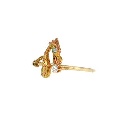 .06 Vintage Victorian Diamond & Opal Dragon Ring 14k