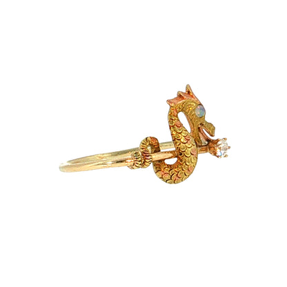 .06 Vintage Victorian Diamond & Opal Dragon Ring 14k