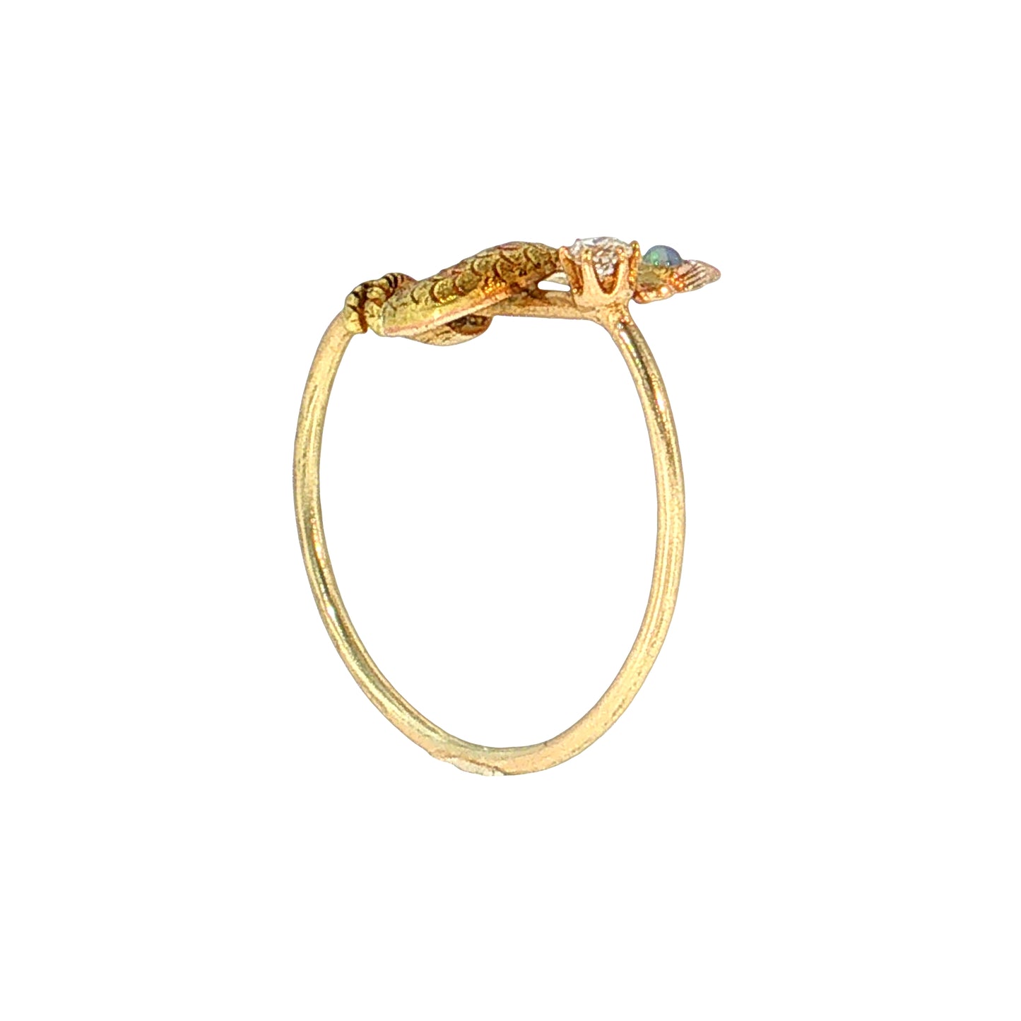 .06 Vintage Victorian Diamond & Opal Dragon Ring 14k