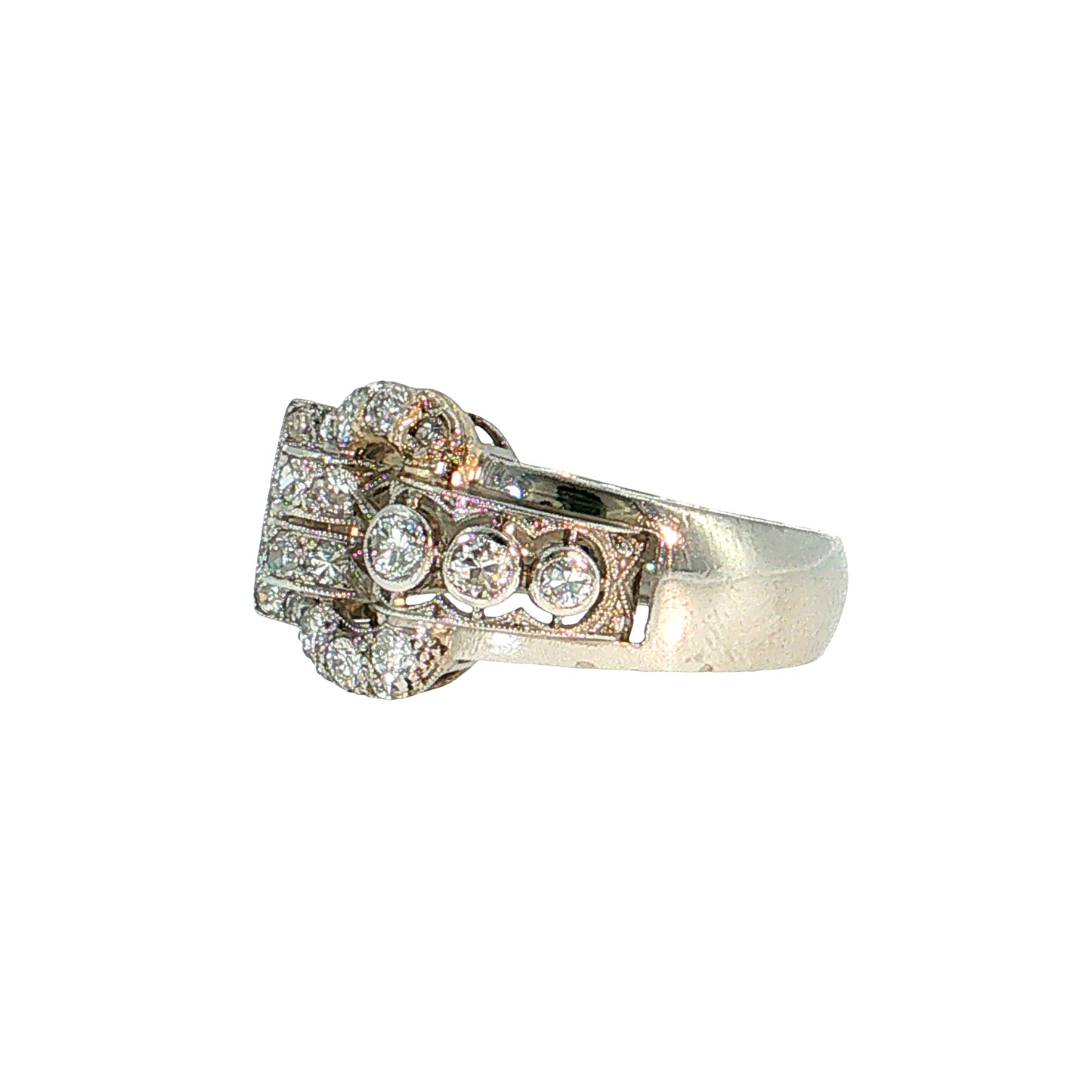 .45 Vintage Diamond Buckle Cocktail Ring Platinum