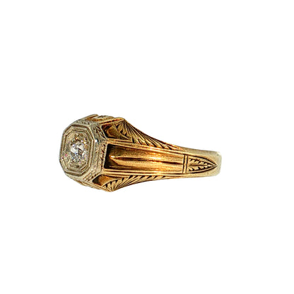 .18 Vintage Retro Men's Diamond Ring Two-Tone 14k