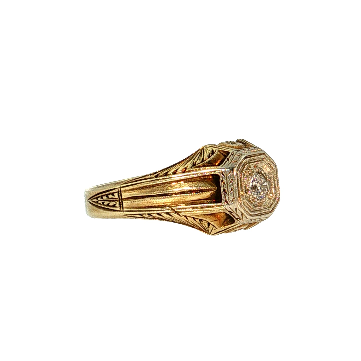 .18 Vintage Retro Men's Diamond Ring Two-Tone 14k