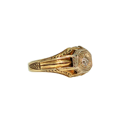 .18 Vintage Retro Men's Diamond Ring Two-Tone 14k