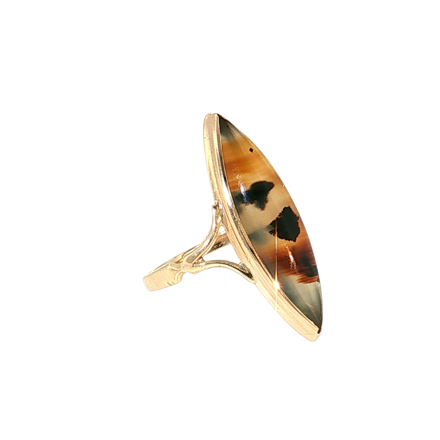 5.41 Antique Victorian Agate Cocktail Ring 14k Rose Gold