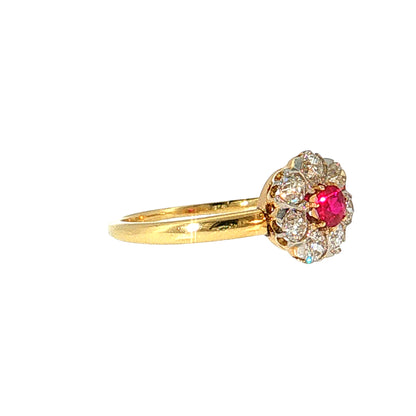 .21 Victorian Ruby & Diamond Halo Ring 14k & Platinum