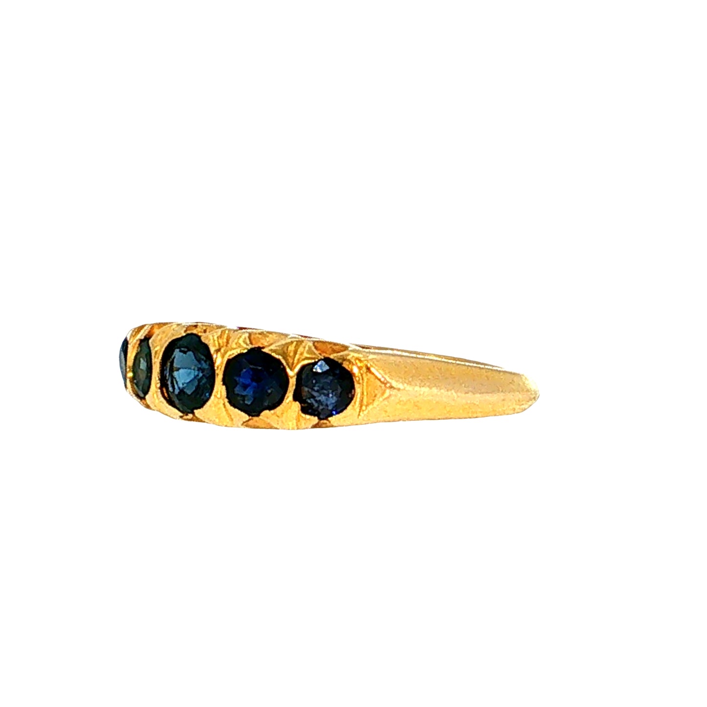 .72 Vintage Victorian Blue Sapphire Five Stone Ring 14k