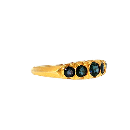 .72 Vintage Victorian Blue Sapphire Five Stone Ring 14k
