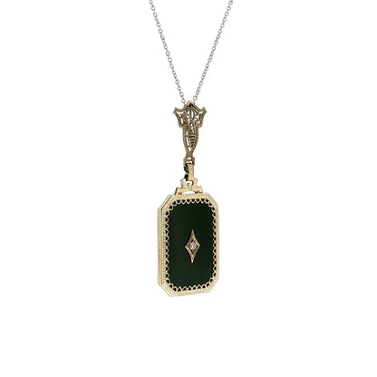 .03 Art Deco Diamond & Onyx Pendant 14k White Gold