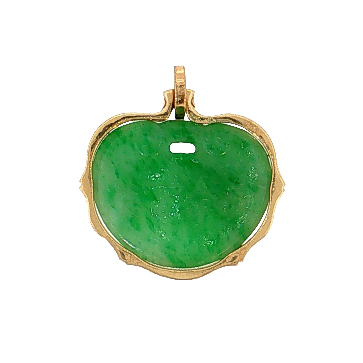 Carved Jadeite Apple Pendant 14k Yellow Gold
