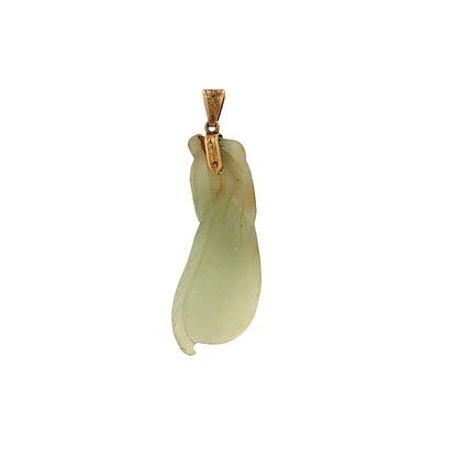 Carved Jadeite Eggplant Pendant 14k Yellow Gold