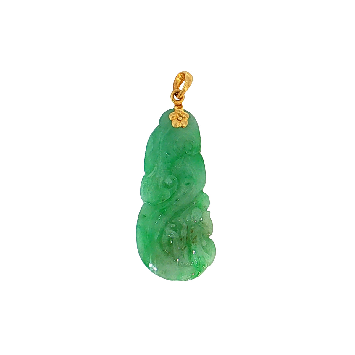 Carved Jadeite Dragon Pendant 18k Yellow Gold