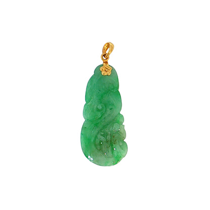 Carved Jadeite Dragon Pendant 18k Yellow Gold