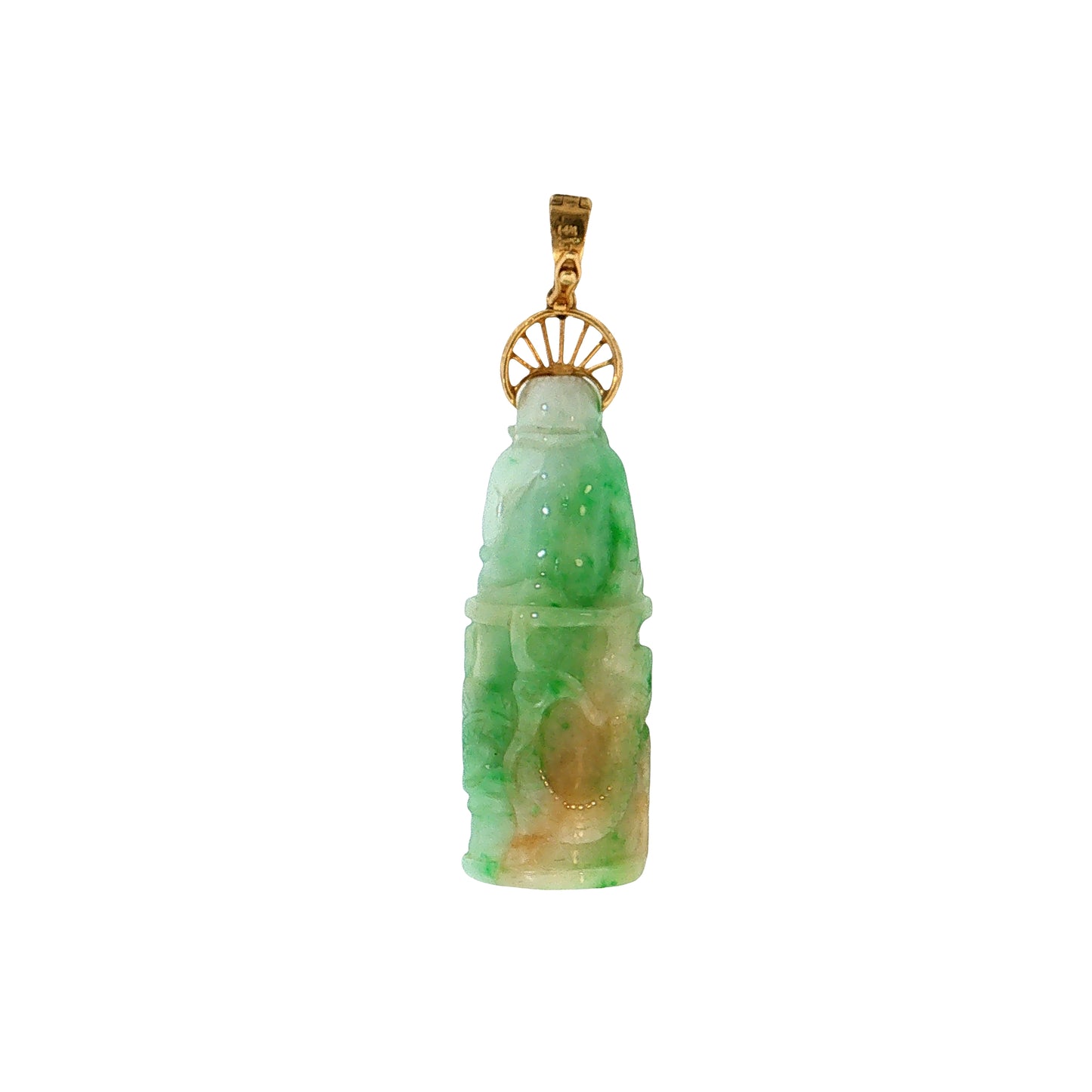 Carved Jadeite Buddha Pendant 14k Yellow Gold