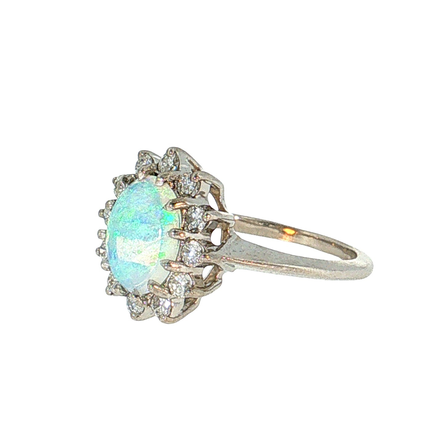 .97 Cabochon Opal Cocktail Ring 14K White Gold
