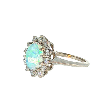 .97 Cabochon Opal Cocktail Ring 14K White Gold