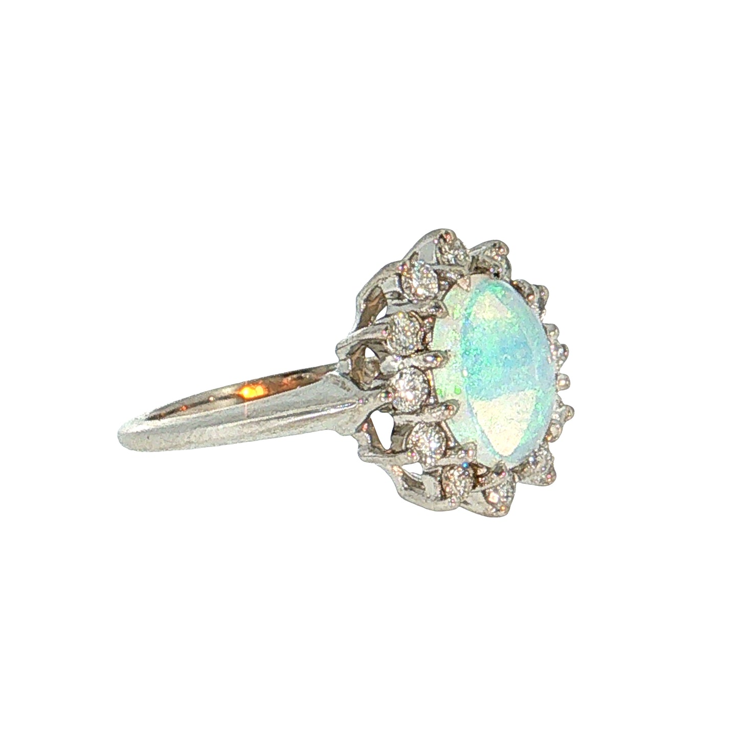.97 Cabochon Opal Cocktail Ring 14K White Gold