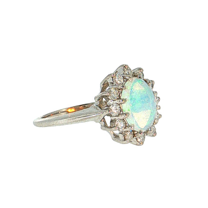 .97 Cabochon Opal Cocktail Ring 14K White Gold