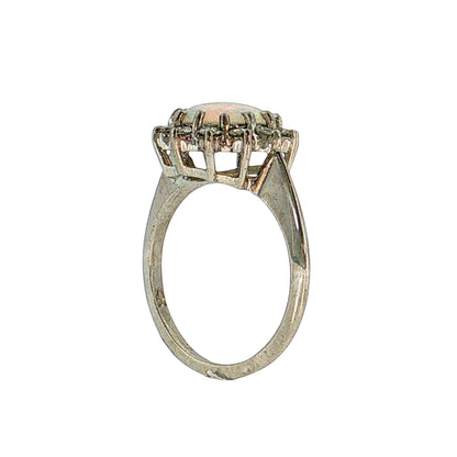 .97 Cabochon Opal Cocktail Ring 14K White Gold