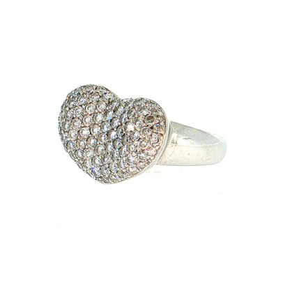 1.76 Pave Diamond Heart Cocktail Ring 14k White Gold